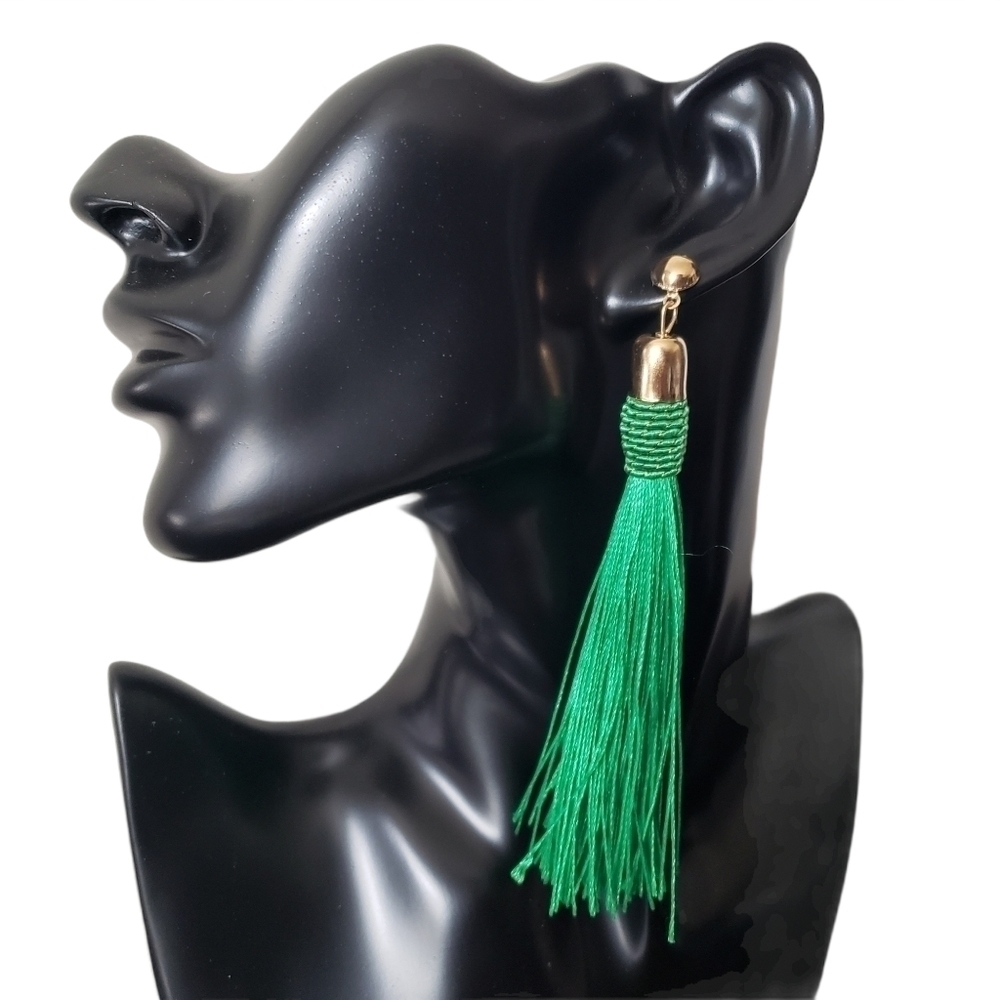 Fashion Jewelry Green Gold Dangle Tassel Earrings